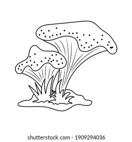 Mushroom with grass linear style pictogram vector illustration, isolated on white