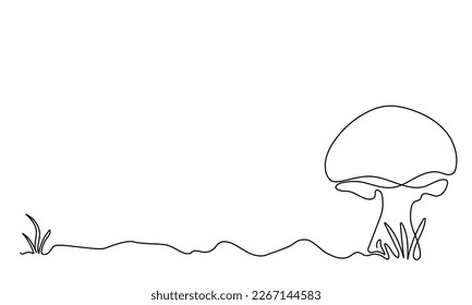 champiñones en el césped. Un fondo mínimo de hongos de línea continua