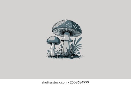 mushroom with grass vector illustration flat design