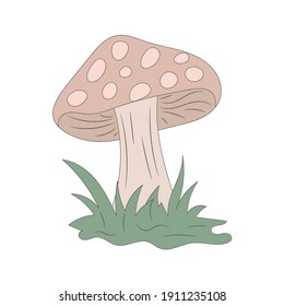 Mushroom with grass vector illustration, isolated colored hand drawn style