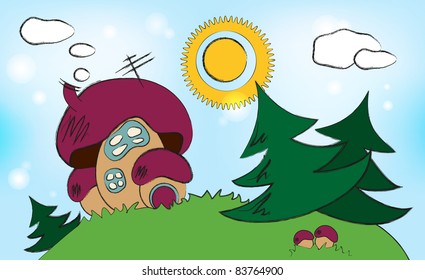 Mushroom in green forest