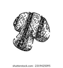 mushroom grilled vegetables hand drawn. bbq grill, pepper barbecue, vegetable zucchini, healthy green, cooked salad mushroom grilled vegetables vector sketch. isolated black illustration