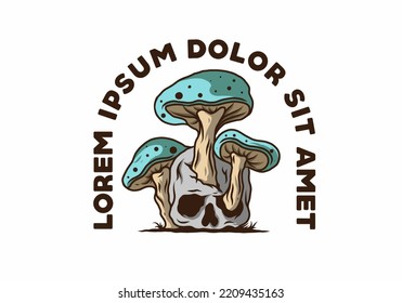 Mushroom growing on human skull illustration design in vintage colors