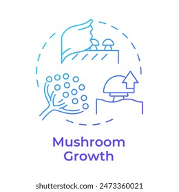 Mushroom growth blue gradient concept icon. Indoor mushroom farming. Spore propagation. Fungi cultivation. Round shape line illustration. Abstract idea. Graphic design. Easy to use in article