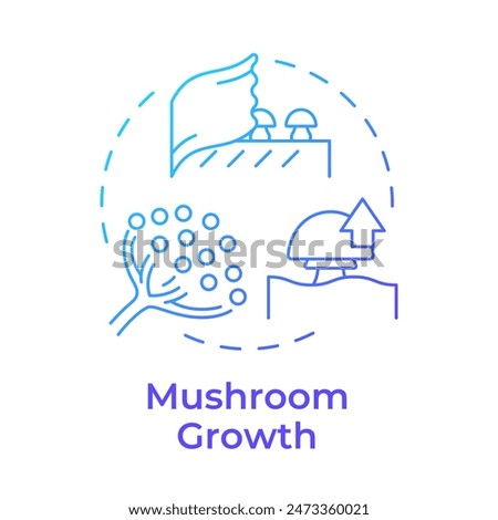 Mushroom growth blue gradient concept icon. Indoor mushroom farming. Spore propagation. Fungi cultivation. Round shape line illustration. Abstract idea. Graphic design. Easy to use in article