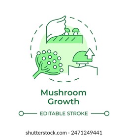 Mushroom growth soft green concept icon. Indoor mushroom farming. Spore propagation. Fungi cultivation. Round shape line illustration. Abstract idea. Graphic design. Easy to use in article