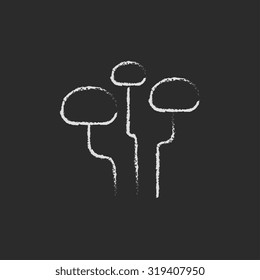 Mushroom hand drawn in chalk on a blackboard vector white icon isolated on a black background.