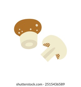 Mão de cogumelo desenhado ilustração vetor plana. Impressão vegetal champignon fresco para cozinha, menu, design de pacote de alimentos. Produto orgânico saudável bonito.