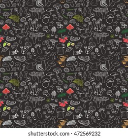 Mushroom hand drawn sketch Seamless Pattern. Vector Illustration