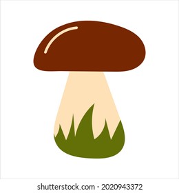 Mushroom in hand drawn style with grass