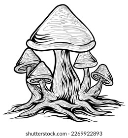 Mushroom hand drawn vector coloring page.