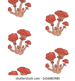 Mushroom hand drawn vector seamlees pattern. Isolated Sketch organic food drawing background. 
