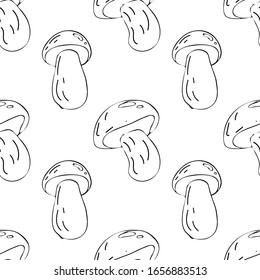 Mushroom hand drawn vector seamlees pattern. Isolated Sketch organic food drawing background. 