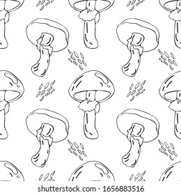 Mushroom hand drawn vector seamlees pattern. Isolated Sketch organic food drawing background. 