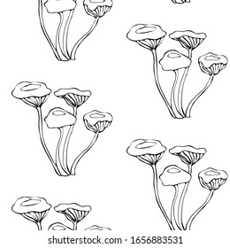 Mushroom hand drawn vector seamlees pattern. Isolated Sketch organic food drawing background. 