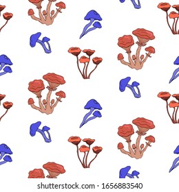 Mushroom hand drawn vector seamlees pattern. Isolated Sketch organic food drawing background. 