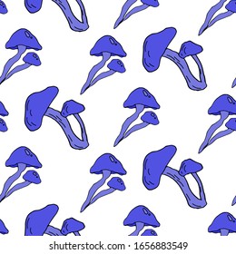 Mushroom hand drawn vector seamlees pattern. Isolated Sketch organic food drawing background. 