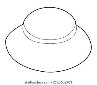 Mushroom Hat with band. Summer Head Fashion accessory cap with wide brim clothing technical illustration. Vector headgear for Men, women, unisex style, flat template CAD mockup sketch outline isolated