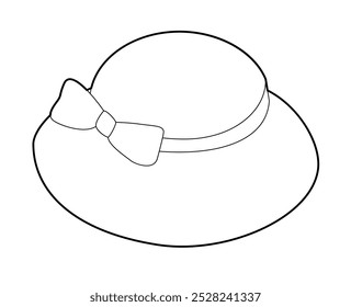 Mushroom Hat with bow. Summer Head Fashion accessory cap with wide narrow brim clothing technical illustration. Vector headgear for Men, women, unisex, flat template CAD mockup sketch outline isolated