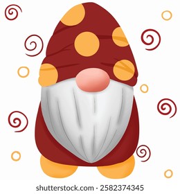 Mushroom Hat Man Gnome. This image is a vector image.