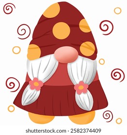 Mushroom Hat Woman Gnome. This image is a vector image.