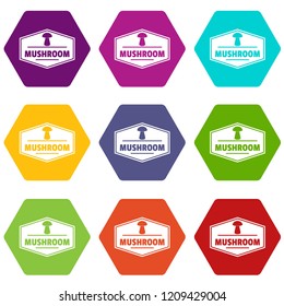 Mushroom healthy icons 9 set coloful isolated on white for web