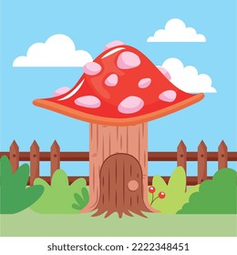 mushroom house between forest . vector illustration
