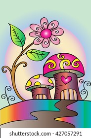  Mushroom house. Cartoon style.