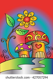  Mushroom house. Cartoon style.