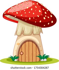 Mushroom house cartoon style white background illustration