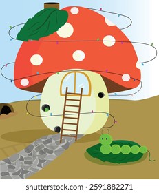 Mushroom. House for caterpillars made of mushroom. vector graphics.