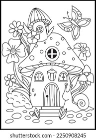 Mushroom House Coloring Pages for kids