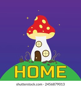 Mushroom house concept. Caterpillar and ladybug near fabulous fictional building. Imagination and fantasy, fairy tale. Flora and fauna, nature. Cartoon flat vector illustration. Home Mushroom houses.