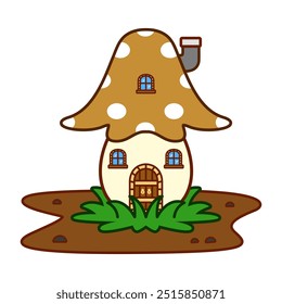 Mushroom house, digital art illustration.