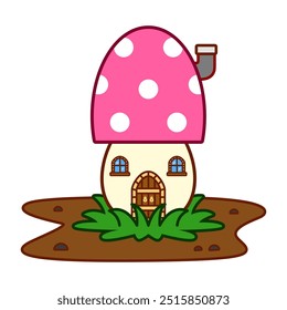 Mushroom house, digital art illustration.