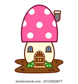 Mushroom house, digital art illustration.