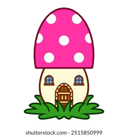 Mushroom house, digital art illustration.