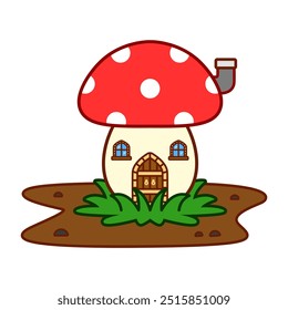 Mushroom house, digital art illustration.