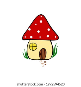 Mushroom house, doodle style, vector illustration isolated on white background