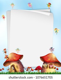 Mushroom House with Fairies Template illustration