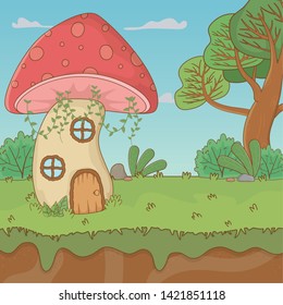 Mushroom house of fairytale design vector illustration