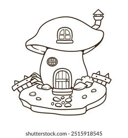 mushroom house fantasy good for coloring book, doodles, kids education, etc