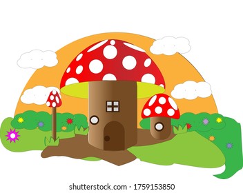 Mushroom-Haus mit Flachbildfernseher