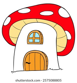 mushroom house illustration hand drawn isolated vector