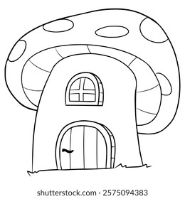 mushroom house illustration hand drawn outline vector