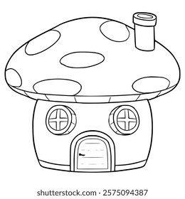 mushroom house illustration hand drawn outline vector