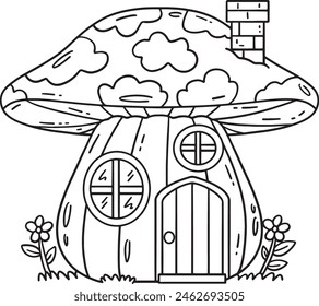 Mushroom House Isolated Coloring Page for Kids