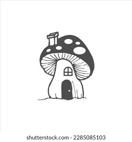 A mushroom house with a large window on the top.