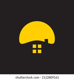 Mushroom house logo at night vector design