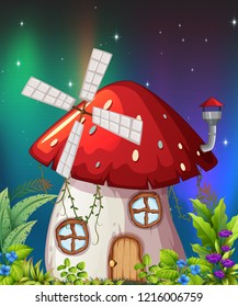 A mushroom house in nature illustration